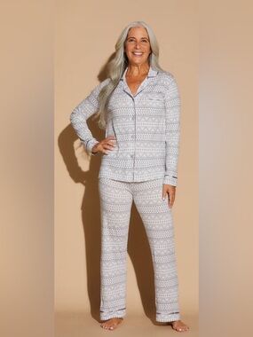 Cosabella Gray & White Geometric Button-Front Pajama Top